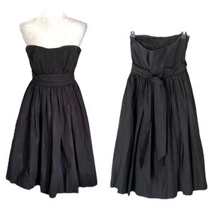 J. Crew Black Strapless Tie Back Bow Detail Cotton Fit & Flare Midi Dress - 4